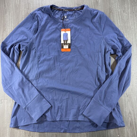 Spyder Active Women's Long Sleeve Zip Pocket Thumb Slit Stretch Top, Blue, XXL - Picture 3 of 6